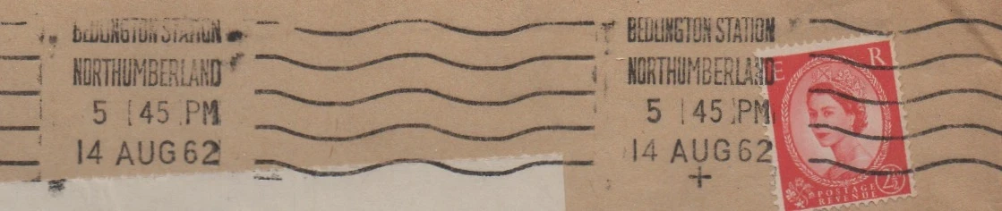 Postmark of Bedlington Station Northumberland Krag machine 1962